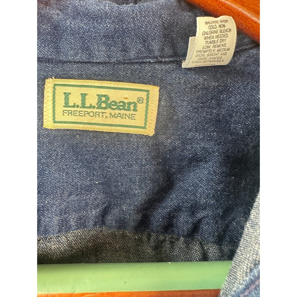 L.L. Bean Vintage Denim Shirt Dress Size 14 Blue Cotton LS USA Modest No Belt - Picture 7 of 11